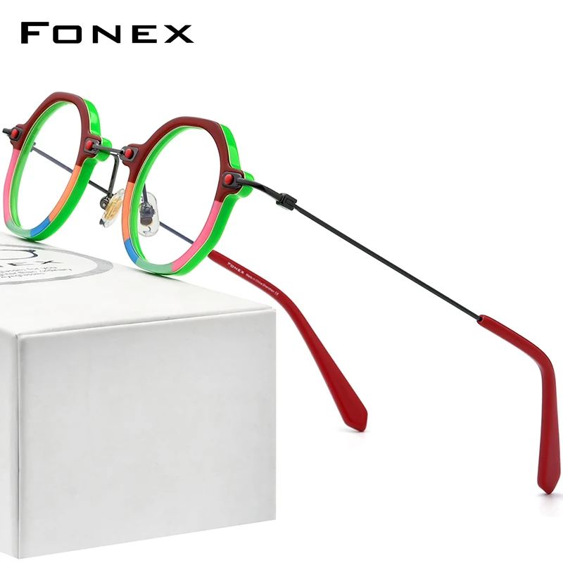 

FONEX Acetate Titanium Glasses Frame Women 2022 New Retro Polygon Eyeglasses Men Spectacles Eyewear F85740