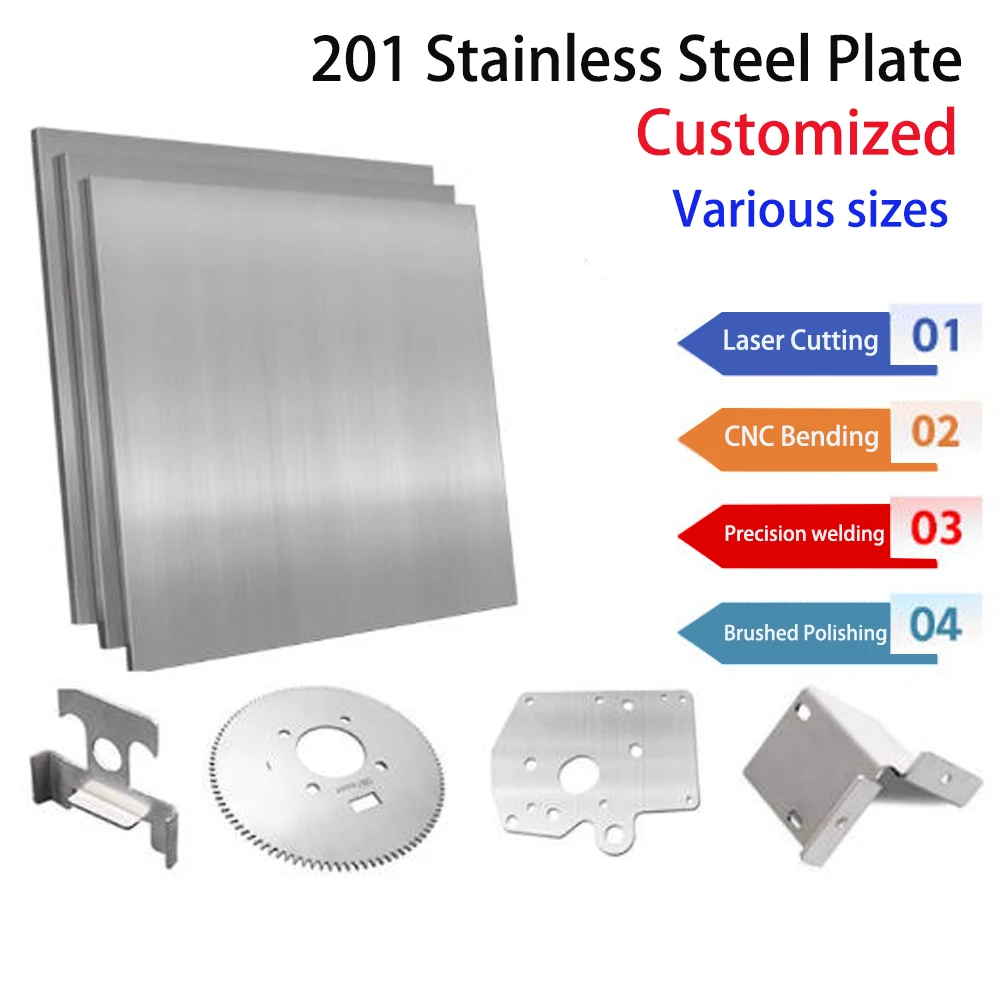 

201 Stainless Steel Sheet Plate 100x100mm 200x200mm Thickness 0.2/0.5/0.8/1/2/3mm Flat Brushed Metal Polished Plate