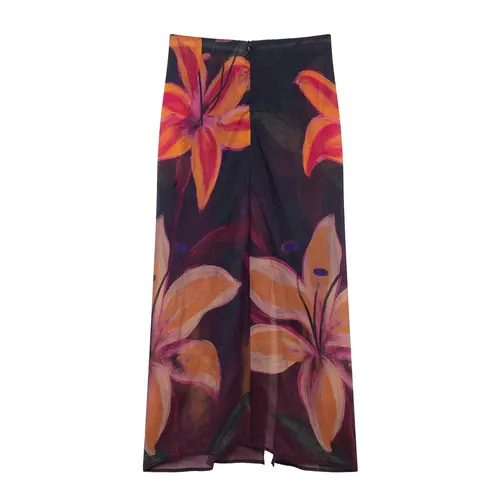 Imagen 2 del producto Mujer elegante estilo bohemio estampado Floral frente anudado falda envuelta delgada Faldas Mujer verano cremallera Midi Faldas QUN2612