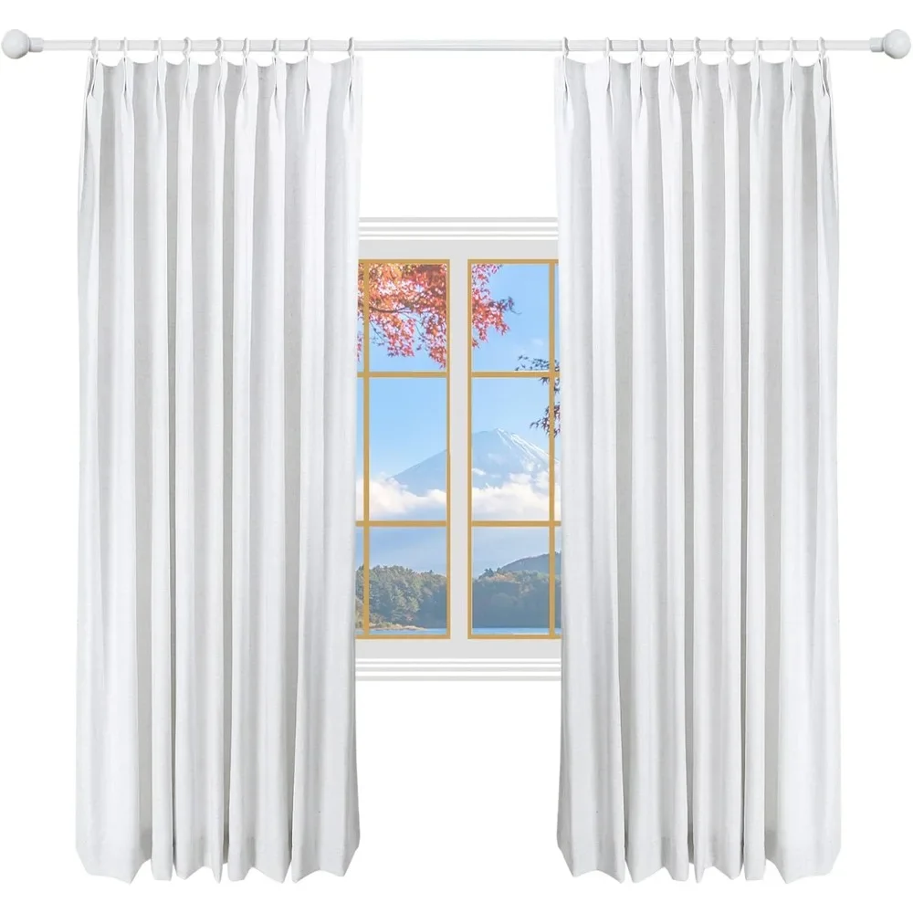 Pinch Pleat Darkening Drapes Faux Linen Curtains with Lining Drapery Panel for Living Room Bedroom Meetingroom