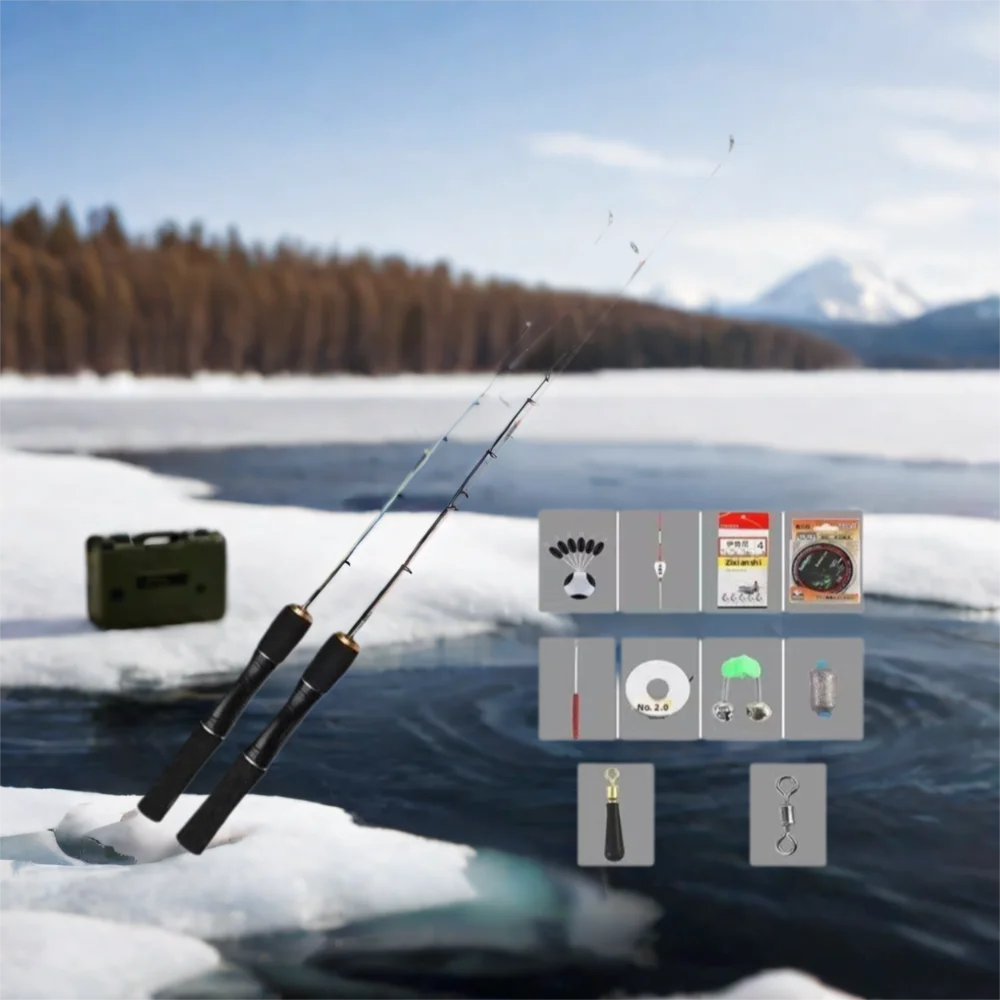 Retractable Ice Fishing Rods Carbon Material 60cm Length Ice Fishing Pen Pole 80cm Length 70cm Length Ice Fishing Rod Set