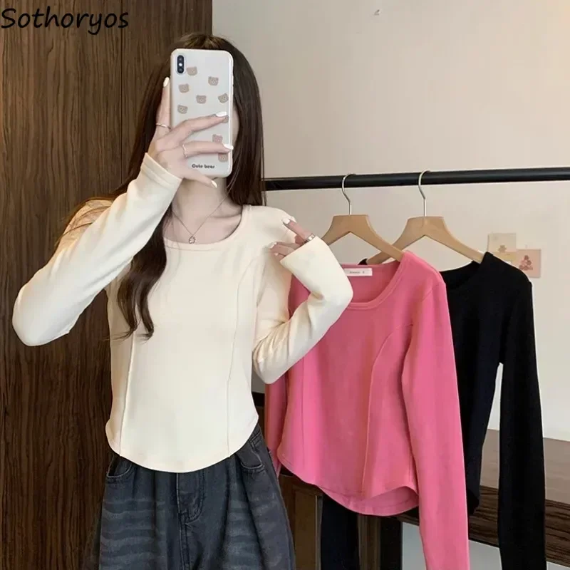 Solid Thermal Underwear Tops Women Autumn Winter Spicy Girls Cozy Sleepwear Slim Basic Inner Home Casual Daily Ulzzang Clothing