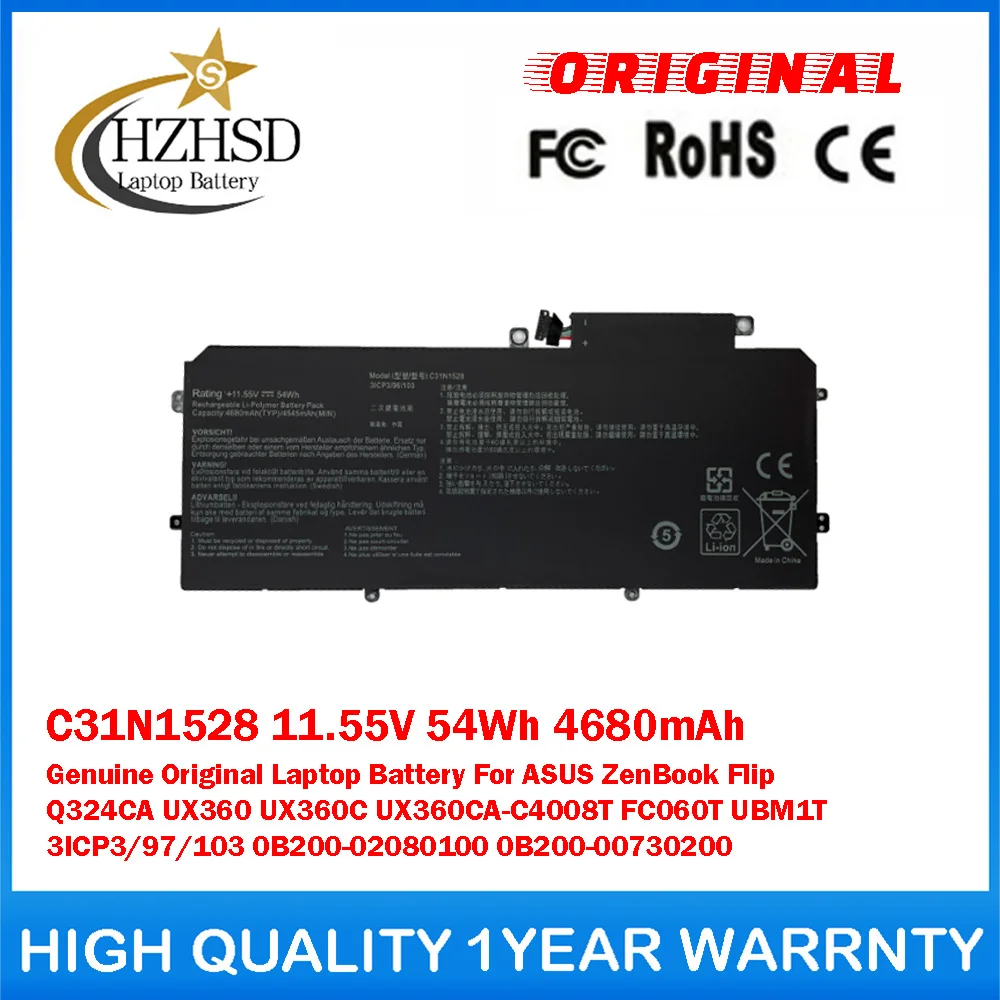 

C31N1528 11.55V 54Wh 4680mAh Genuine Original Laptop Battery For ASUS ZenBookFlip UX360 UX360CA-C4008T FC060T UBM1T 3ICP3/97/103
