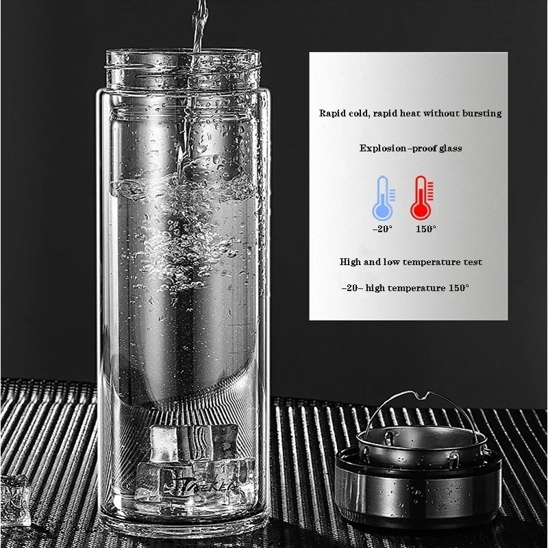 Large capacity 1000ml glass water bottle Double-layer glass heat-resistant water cup With tea drain filter Outdoor kettle