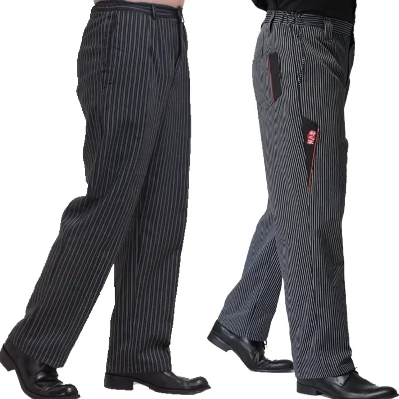 Zebra Gray Workwear For Chef Cook Uniform Elastic Striped Men Pants Costume Trousers Restaurant