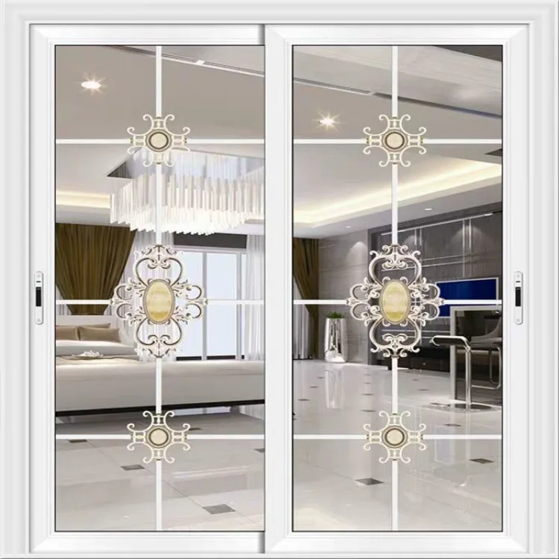 

Aluminum profile golden color sliding windows with flower design