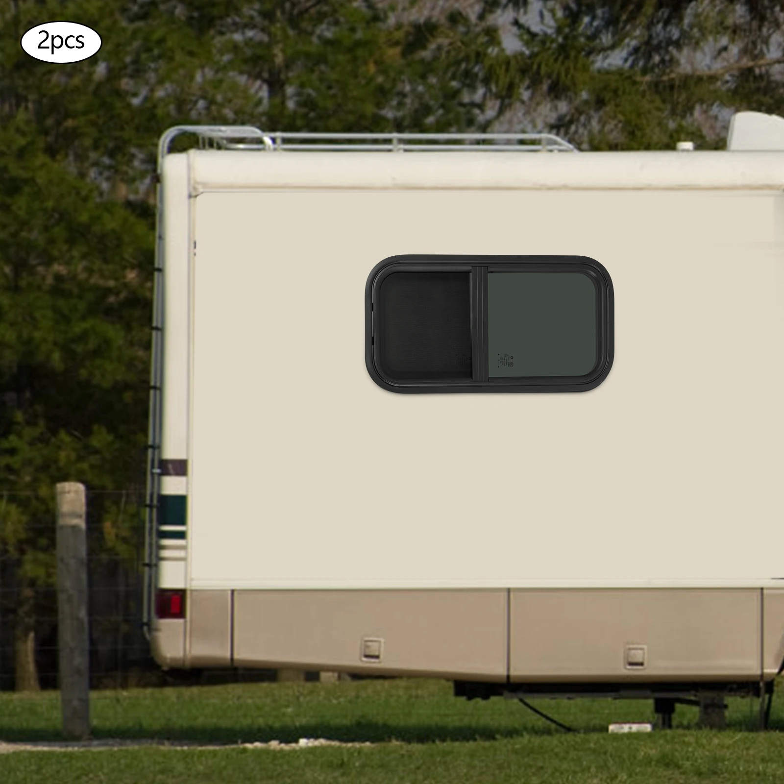 قطعتان من نوافذ RV، نافذة جانبية RV مع حلقة زخرفة، نافذة منزلق عمودية RV، للتخييم والقوافل والمقطورات، أسود، 12 بوصة عرض × 24 بوصة ارتفاع #1