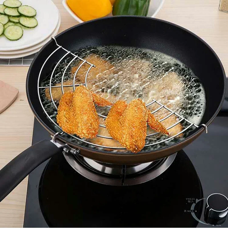 

Semi-circular Stainless Steel Oil Filter Rack Barbecue Net Korean Fried Chicken Steam Rack Anti-scald Rack Kitchen Cooking Tools