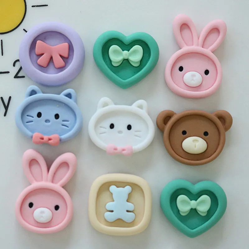 

10pcs Mini Kawaii Cartoon Animal Bow Resin Flat Back Cabochons Scrapbook Diy Party Hairpin Accessories Home Decoration Craft