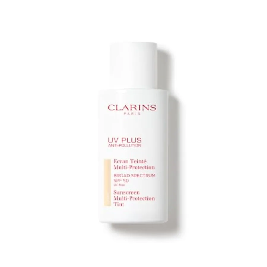 UV Plus Anti-Pollution, Broad Spectrum SPF 50 Tinted Face Sunscreen for daily urban use mineral-based, sheer beige tint lightwe