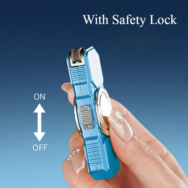 Pemantik Api Logam Mecha Striped Gyro Terbaru untuk Rokok, Putar Langsung, Anti Angin, Api Biru, Aksesoris Rokok