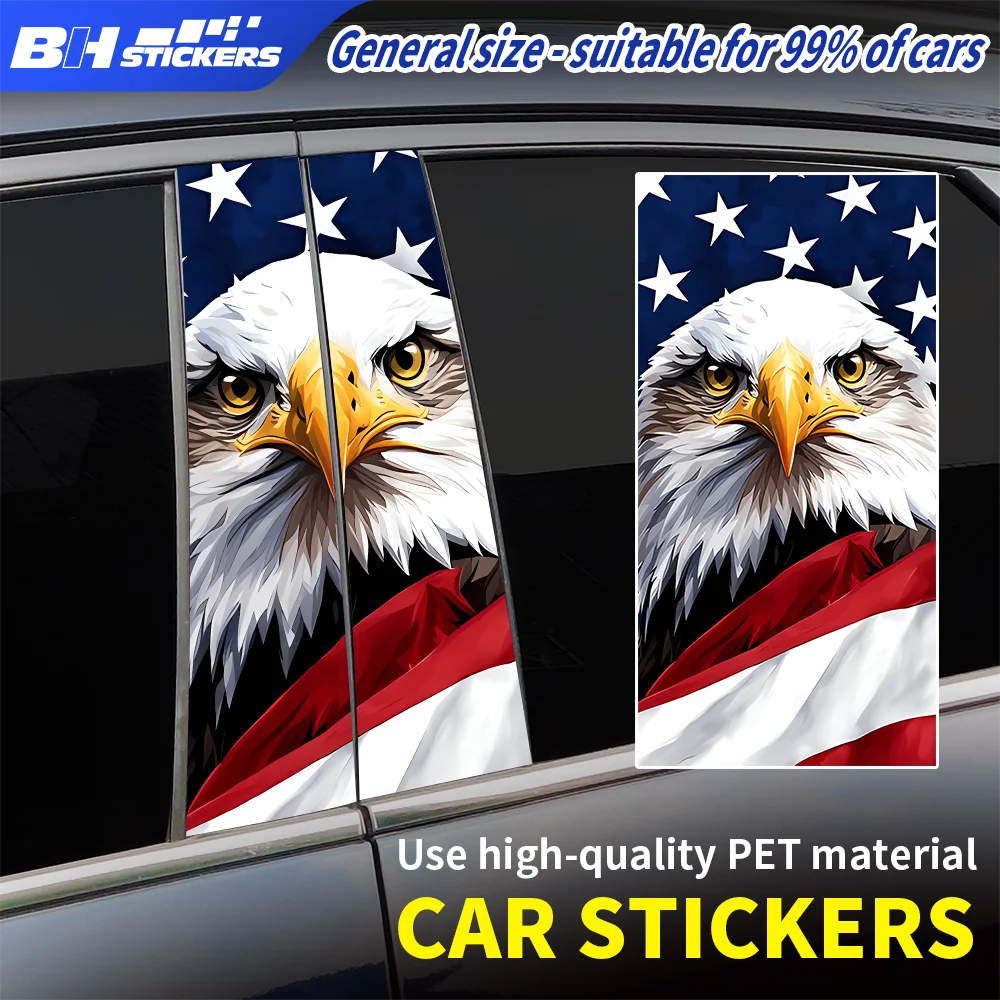 

2Pcs American Flag Bald Eagle Car Pillar Stickers USA Flag Auto Body Decal Waterproof Vinyl Decal Car Decoration Accessories