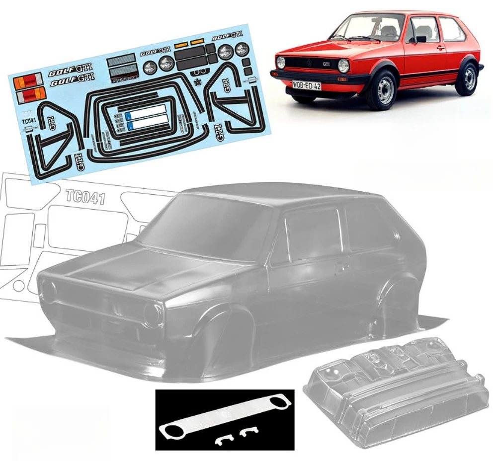 

Масштаб 1/10 Golf MK1 Lexan Body с пряжками переднего света и светильника подходят для Tamiya TT01 TT02 Kyosho fazer 257-260 мм Wheelbase