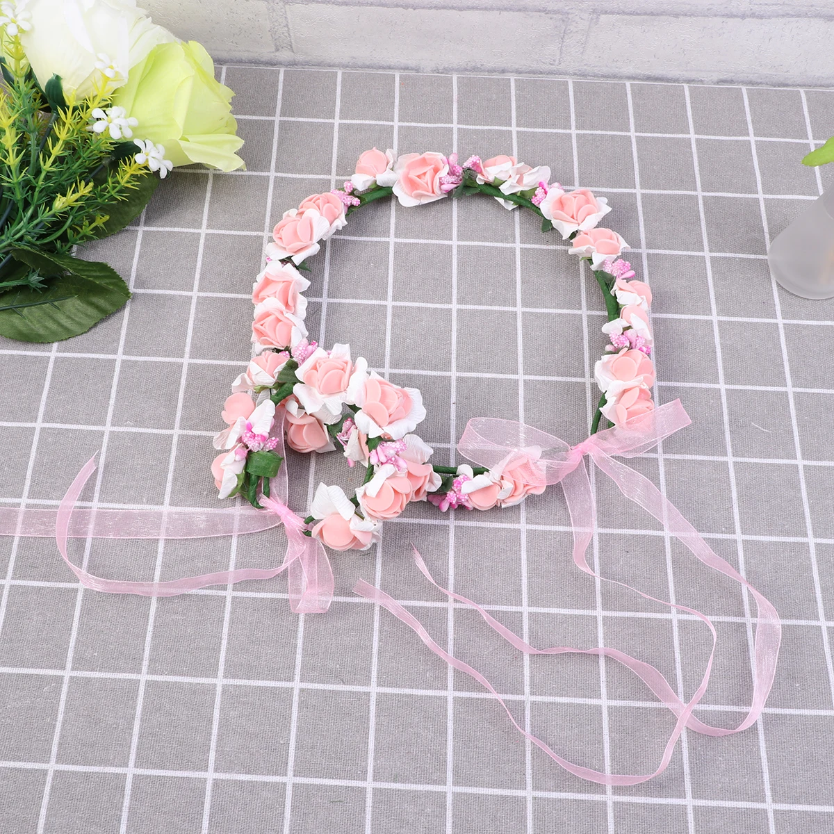 

2 pcs Wedding Hair Accessories Bridal Garland Headband Wristband Flower Headdress Child Wreath Hand Loop Lightweight Realistic