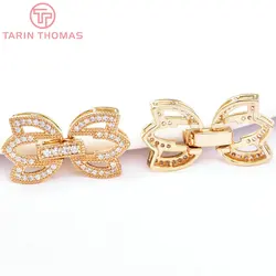 (6738) 지르콘 꽃 모양 팔찌 커넥터 걸쇠 고품질 쥬얼리 액세서리와 12.5x25MM 24K 골드 컬러 황동 2 개