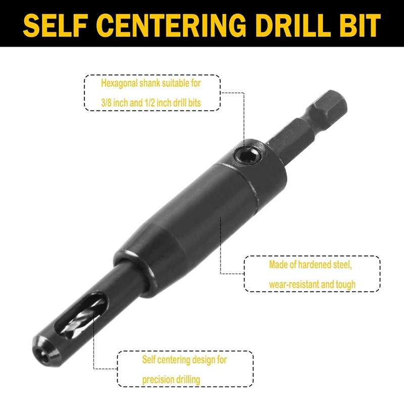 Self-Centering Drill Bit for , 3/32 Inch, 7/64 Inch, 1/8 Inch with Bit Holder Center Finding Drill Bit-A44I