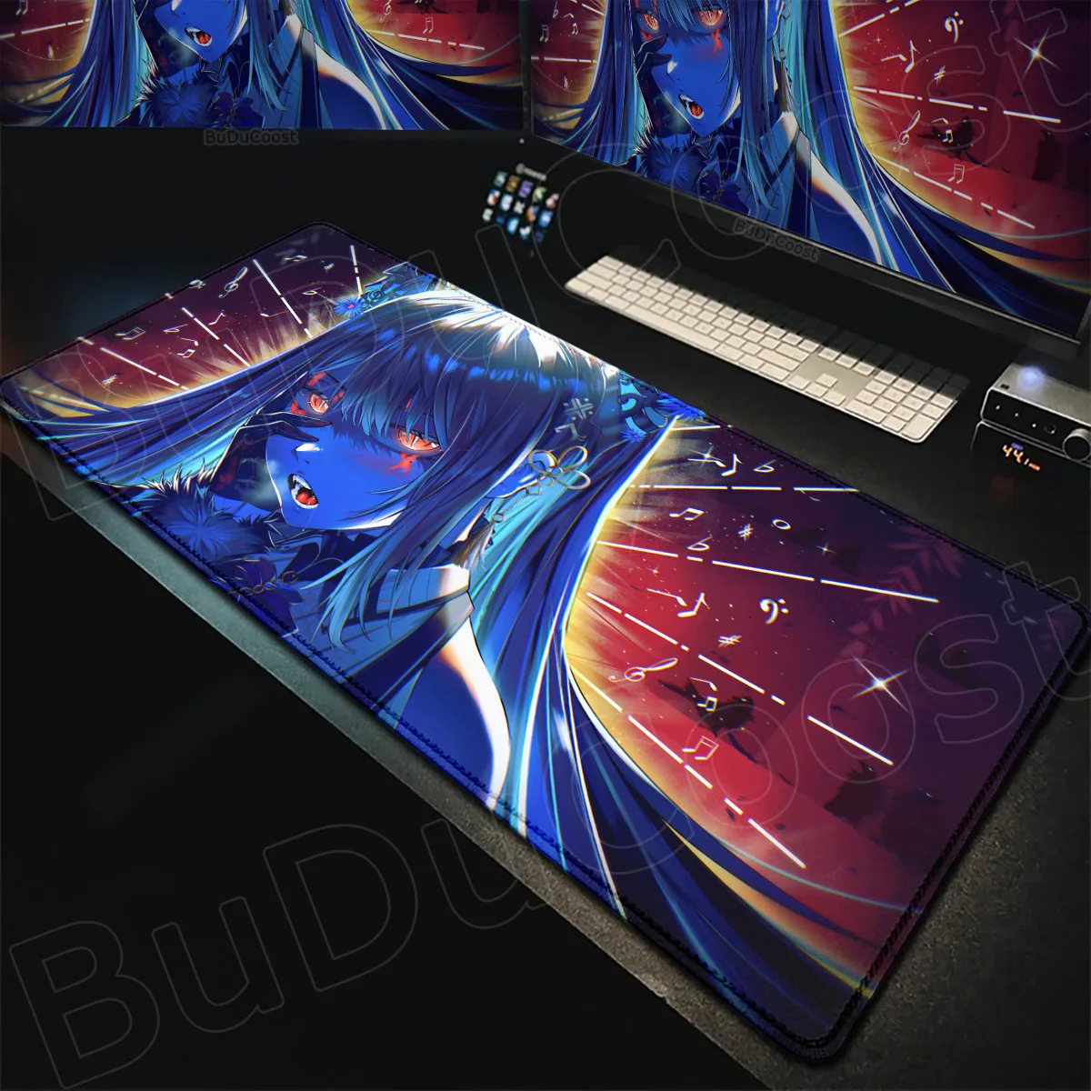Large Gaming E-sport Mouse Pad Non-slip Thickened Extended Computer Keyboard Mat Anime Hololive Cute Girl Nerissa Ravencroft Rug view 2