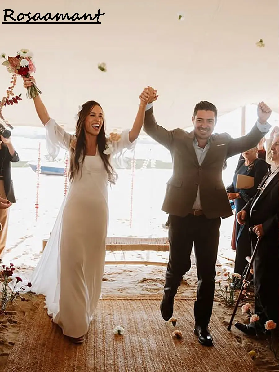 Gaun pernikahan putri duyung tanpa tali, dua potong gaun pengantin negara sifon dengan jubah