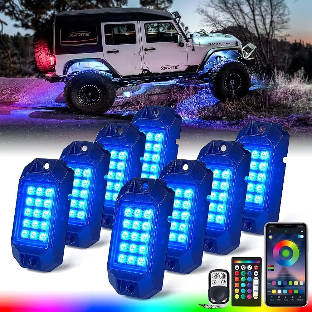 

Комплект RGB Bluetooth-подсветки Rock Lights, многоцветная неоновая подсветка для автомобилей, грузовиков, квадроциклов, внедорожников, мотоциклов с пультом дистанционного управления, 8 шт.