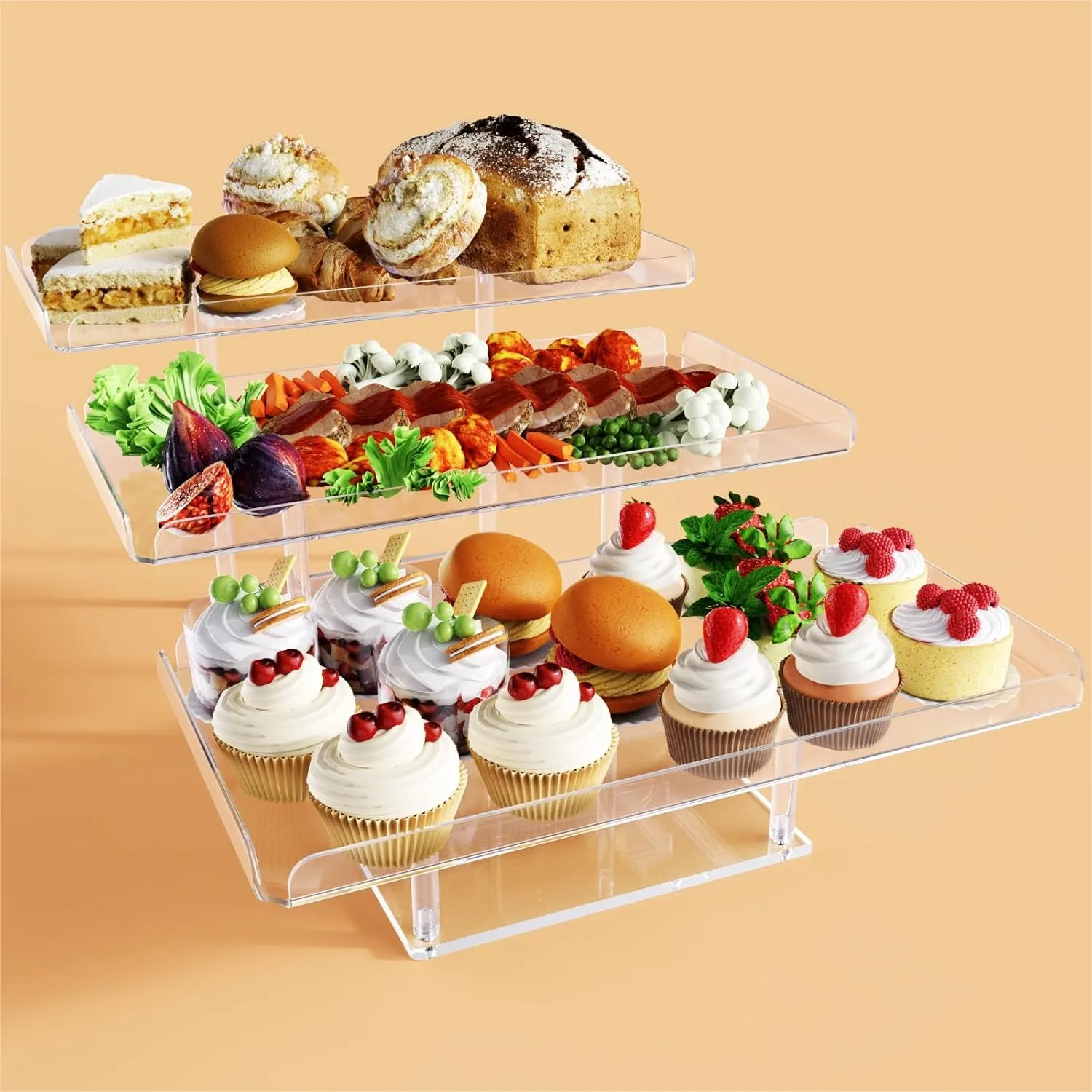

3 Tier Acrylic Dessert Table Display Set for Cupcakes Buffet Risers Stands for Wedding Baby Shower Tea Party
