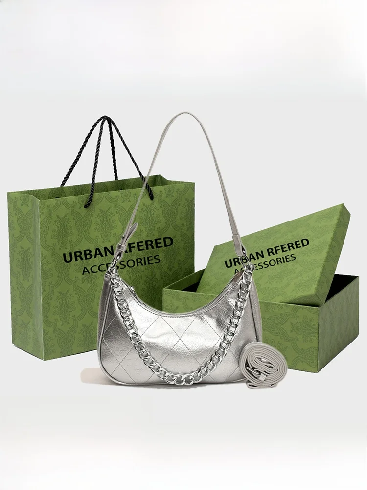 URBAN RFERED French Sle Silver Chain Underarm Bag Women's Faion Summer New Crossbody Bag Soft Synthetic Leather Handbag