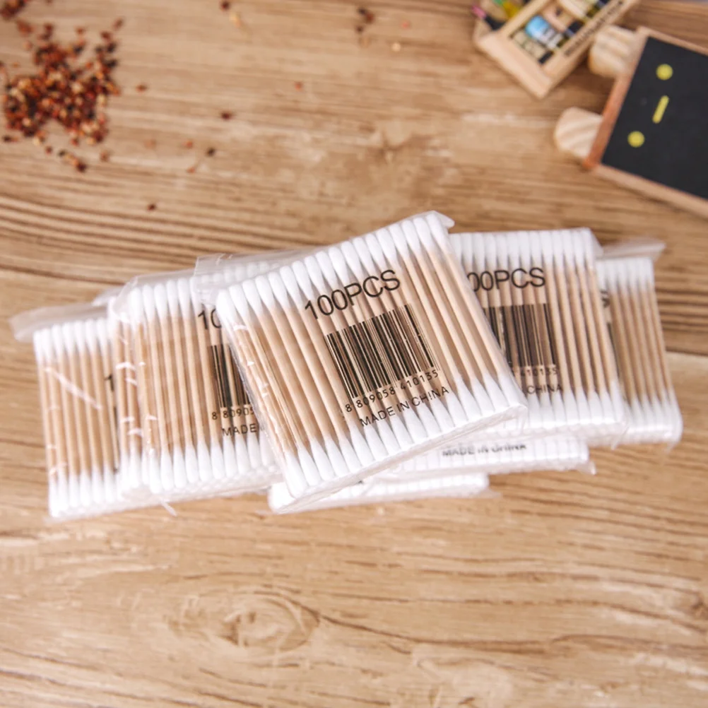 100 Pcs Double Tipped Cotton Swabs Comfortable Texture Wooden Stick Eco-friendly Bamboo Top-class Material