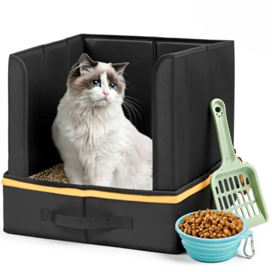 

Travel Litter Box for Cats with High Side, Portable Kitty Litter Travel Box with Collapsible Baffle Waterproof Scratch-Proof Ki