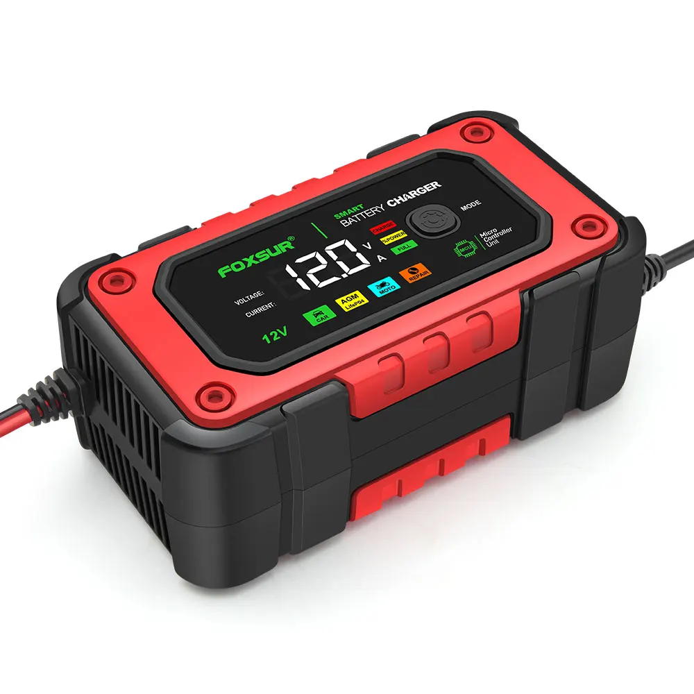FOXSUR 12V 7A FBC1207E Car Battery Charger Motorcycle Smart Battery Charger For AGM LiFePO4 GEL Intelligent Repair Tools - view 6