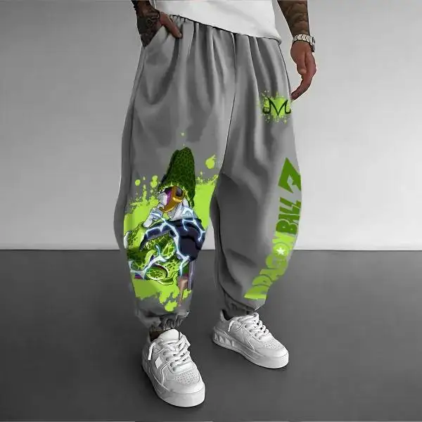 Anime cinza calças de algodão goku impressão algemado tornozelo unisex harem calças extra grande tamanho perna larga corredores moda rua