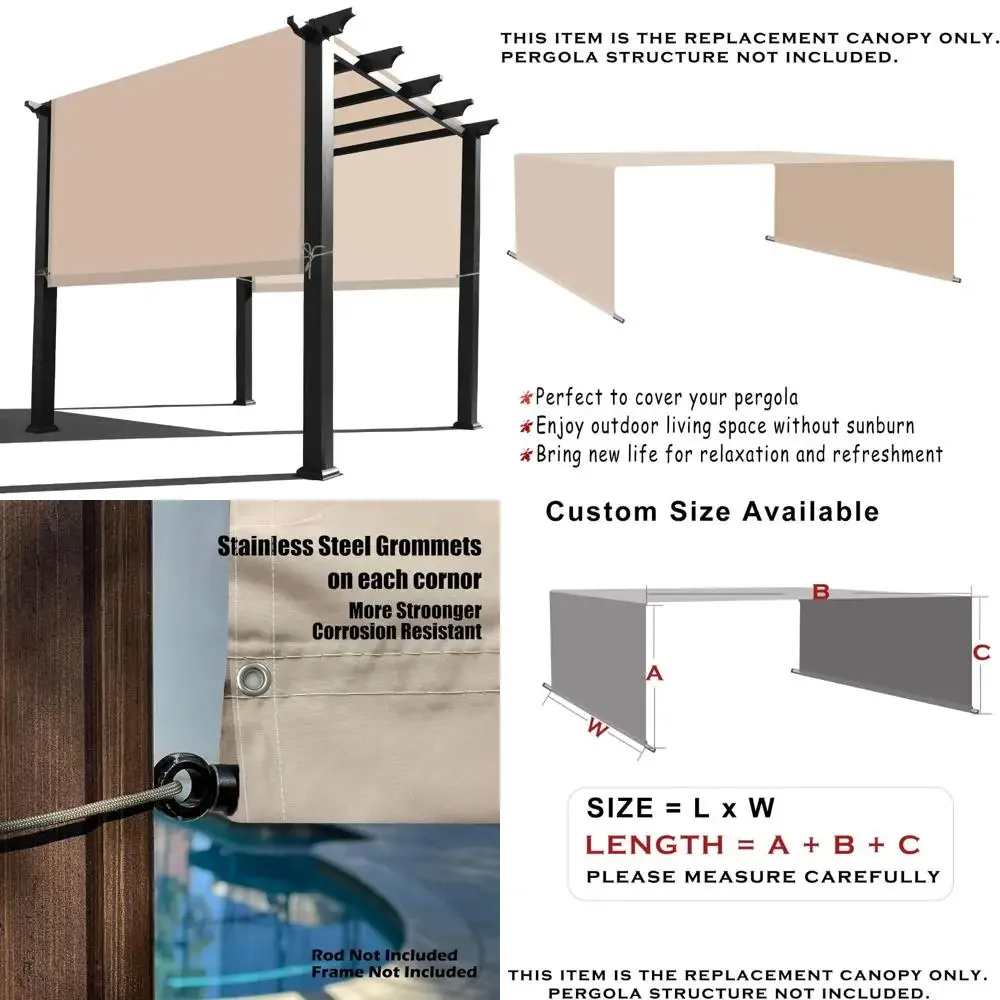 

Универсальный сменный навес для перголи, водонепроницаемый чехол длиной 16 футов x шириной 8 футов, бежевый для уличных перголей