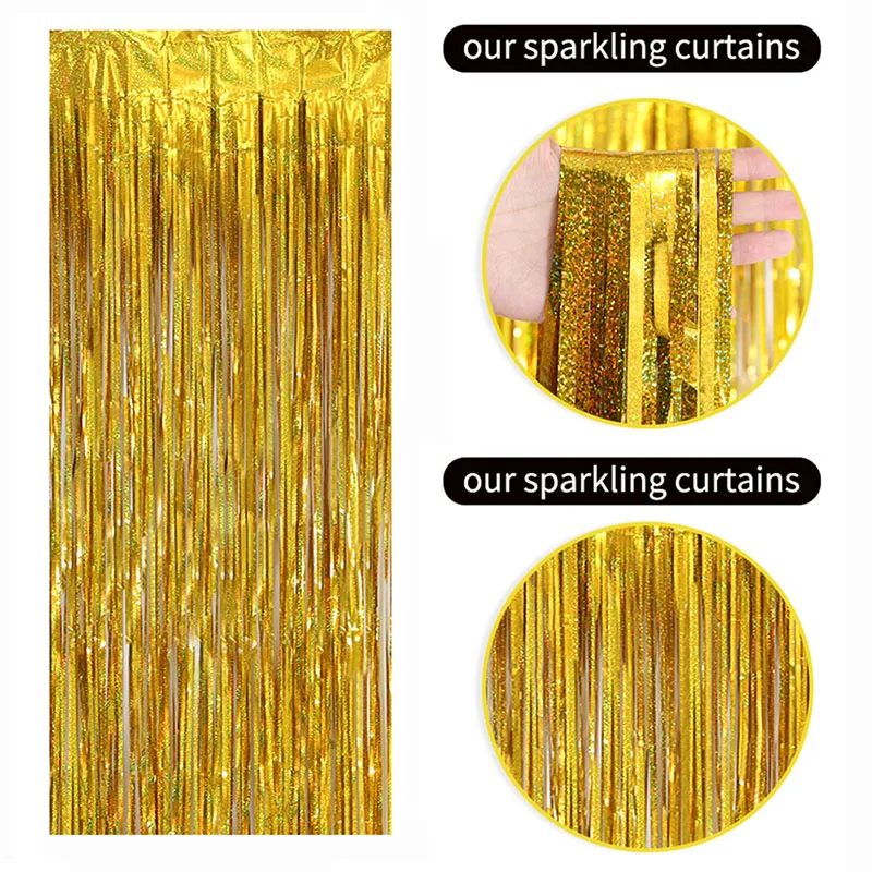 Birthday Party Decorations 1-4m Foil Tinsel Curtain Birthday Backdrop Curtain Girl Wedding Bachelorette Party Backgroun Photozon