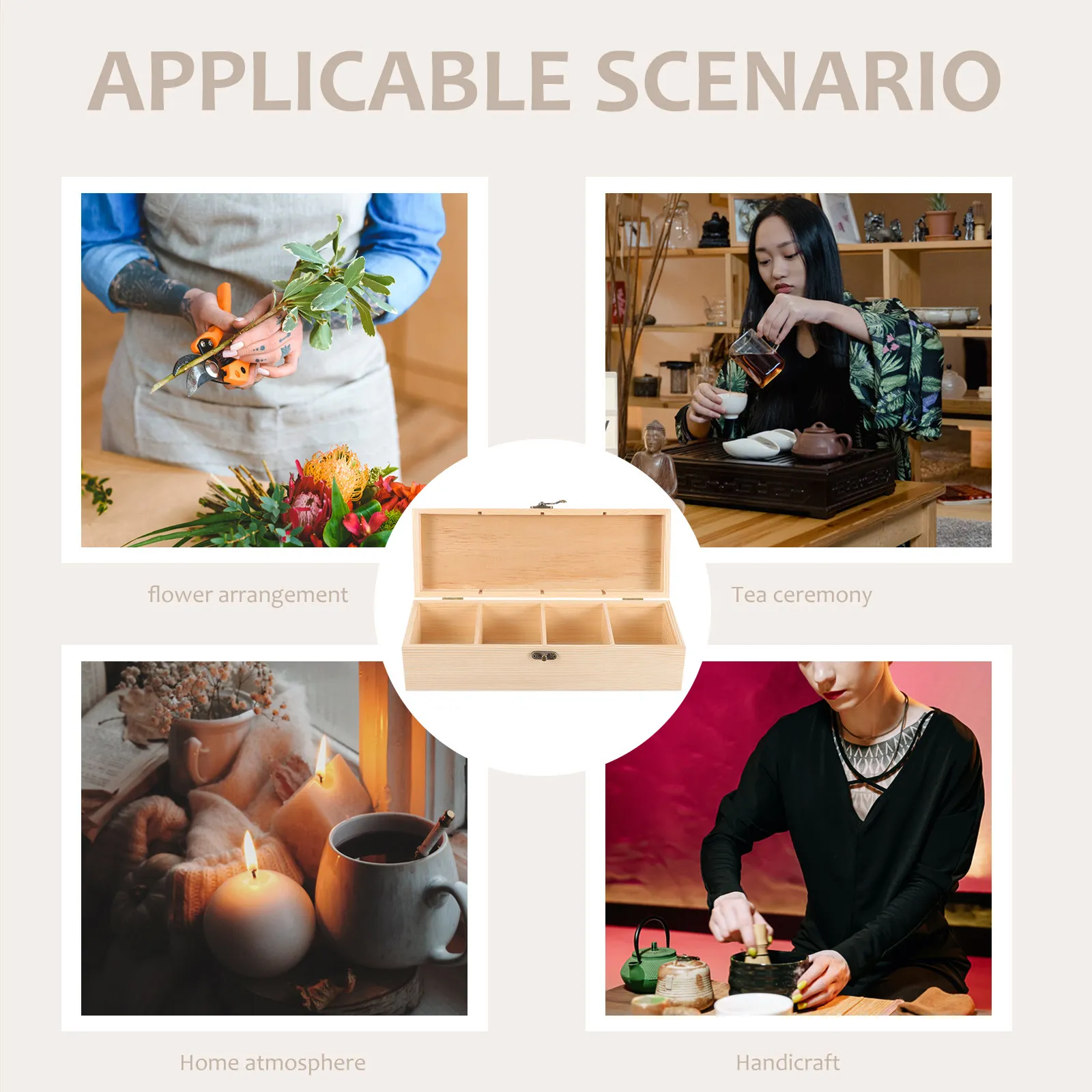 

Wooden Box 4-Slot Wood Crate Unfinished Mini Jewelry Case Size S Tea Storage Organizer Wood Craft Box DIY Decoration Storage