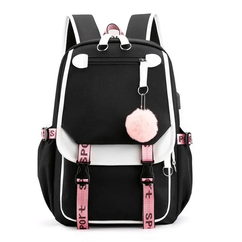 

Korean Style High School Backpack for Teenage Girl Fashion Black White Student Girls Backpack Schoolbag Cute Book Bag