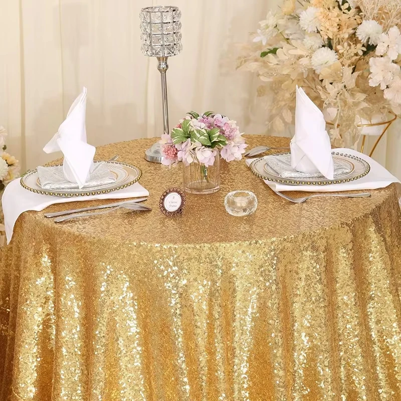 Round Sequin Table Cloth Glitter Party TableCloth Cover for Events Birthday Wedding Party Christmas Decoration Rose Gold Silver