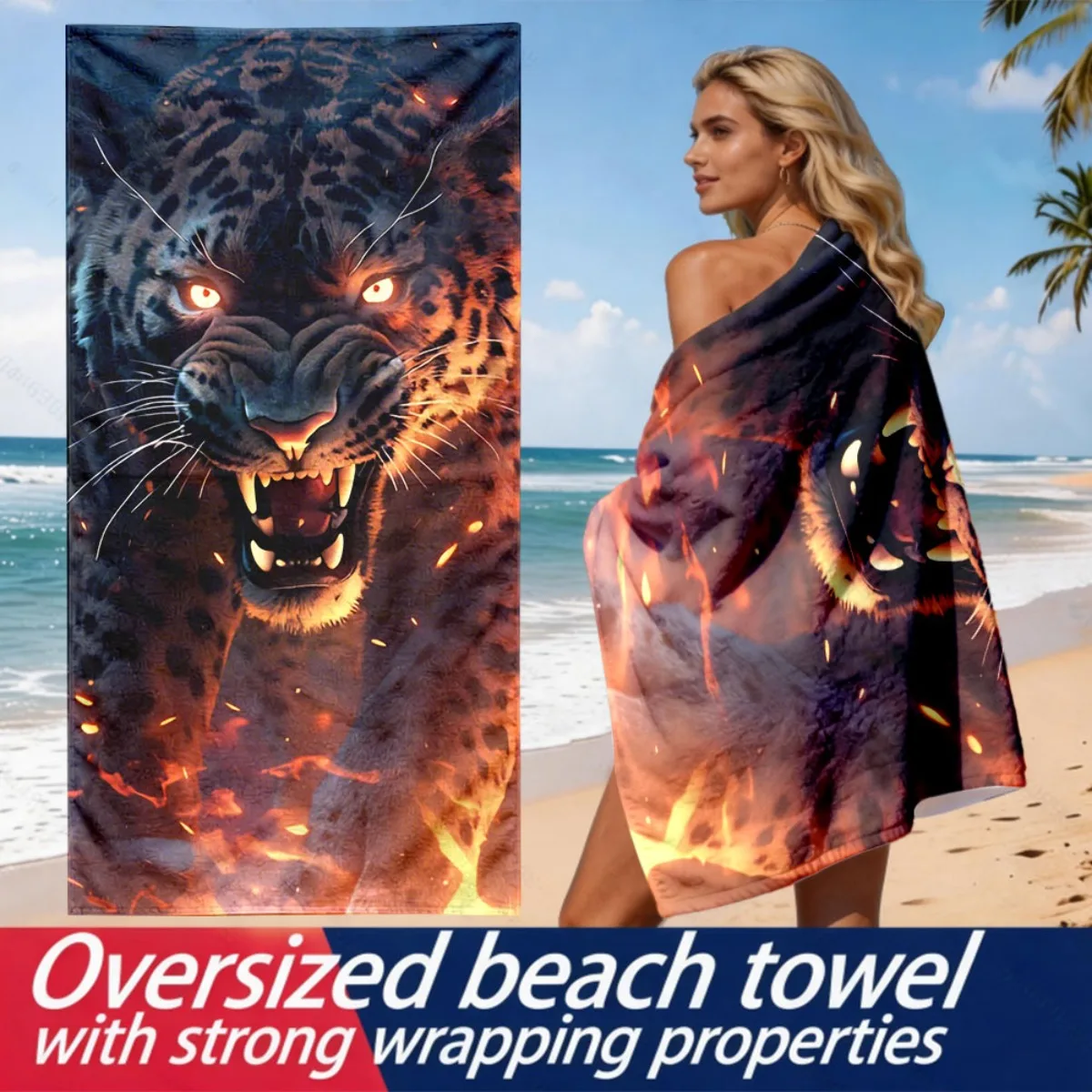Dark Flame Black Panther Style polyester microfiber beach towel is highly absorbent, suitable for swimming and beach outings