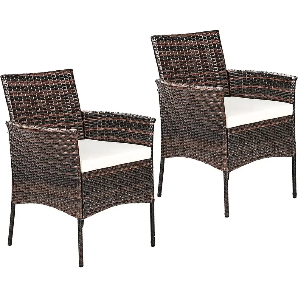2-Piece Outdoor Wicker Dining Chair Set with Cushions, Suitable for Patio, Garden, Poolside, and Backyard (Mix Brown)