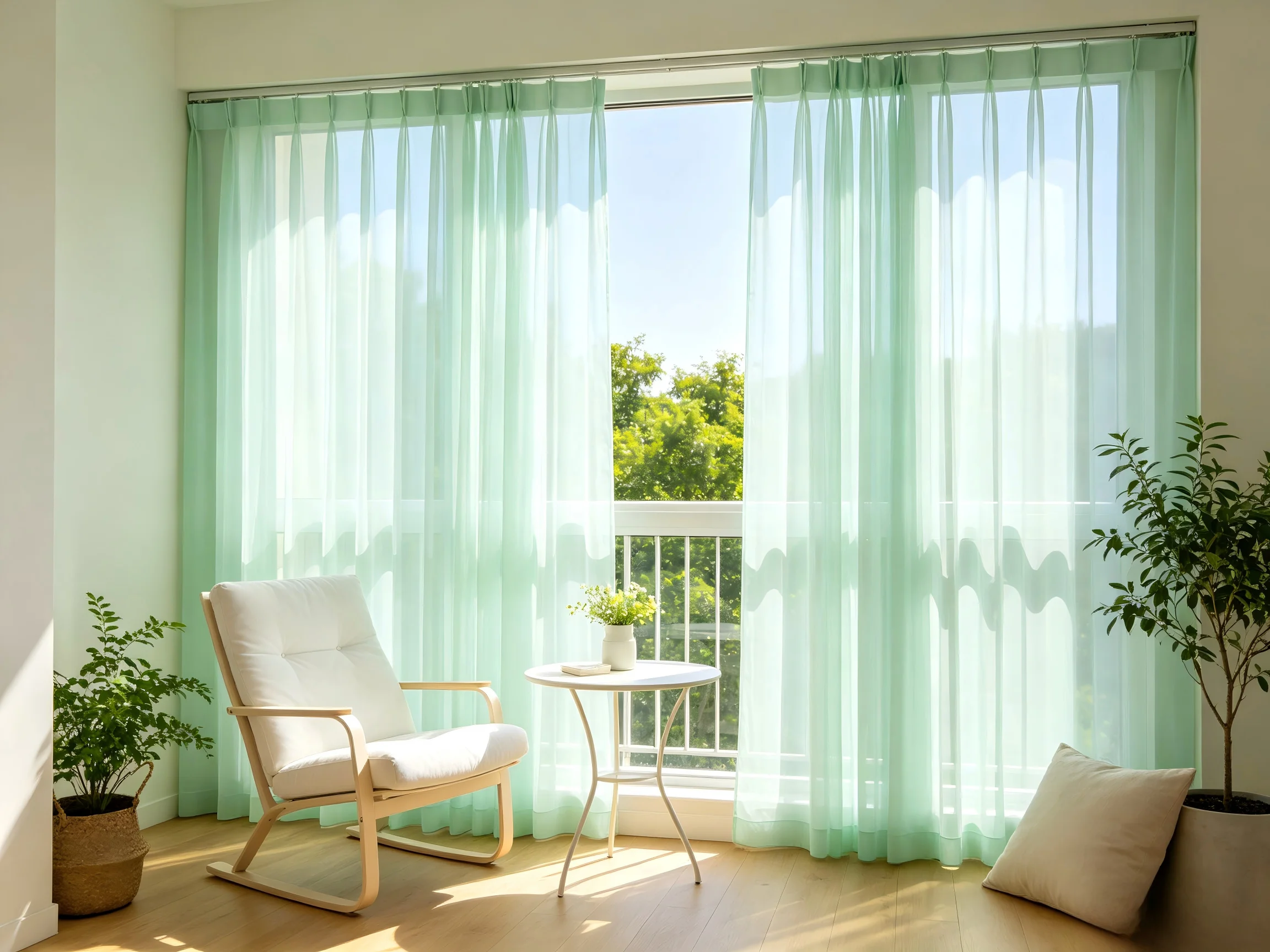 200118   Mint green semi transparent gauze curtain