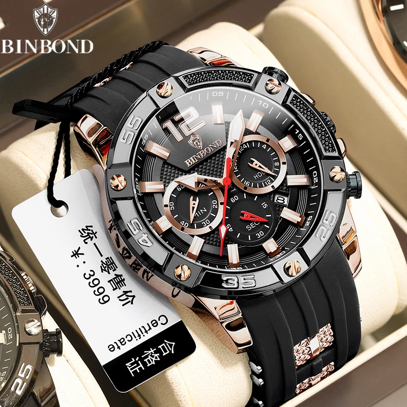 BINBOND New Fashion Quartz Watch High Quality Waterproof Luminous Chronograph Sport Business Men\'s Wristwatch Relogio Masculino