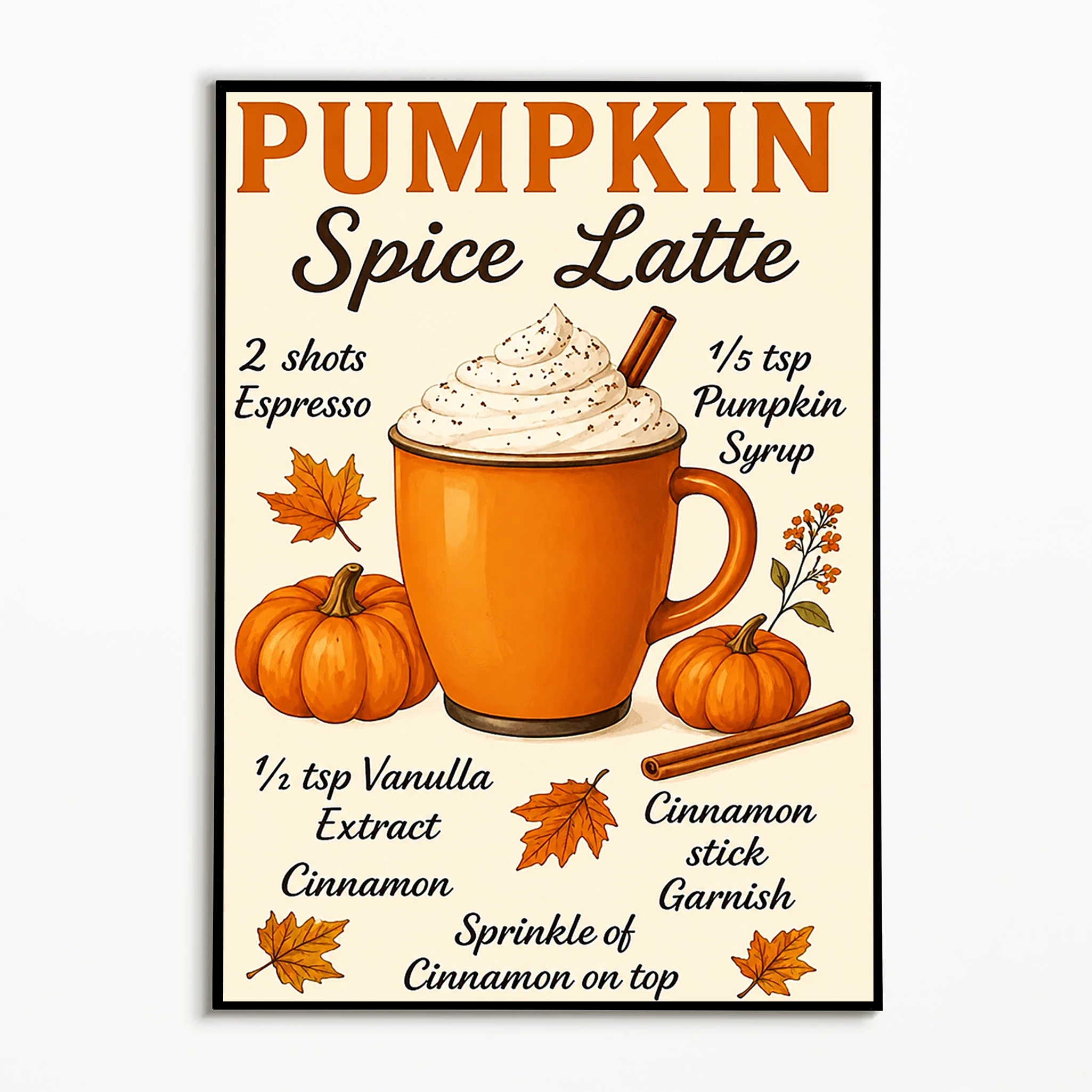 1PC Autumn Coffee Recipes Poster Thanksgiving Pumpkin Spice Wall Art  Vintage Halloween Canvas Printing Fall Gift Kitchen Decor