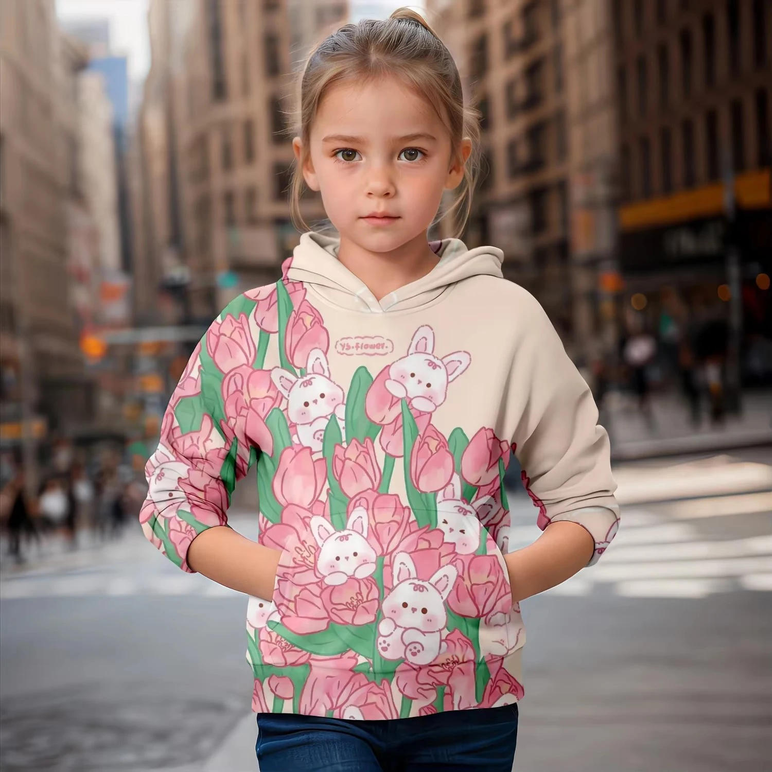 Kids Clothes Girl Hoodies Long Sleeve 3D Cute Bunny Print Butterfly Children Clothes Kids Spring Fall Clothes Girl Clothing Tops