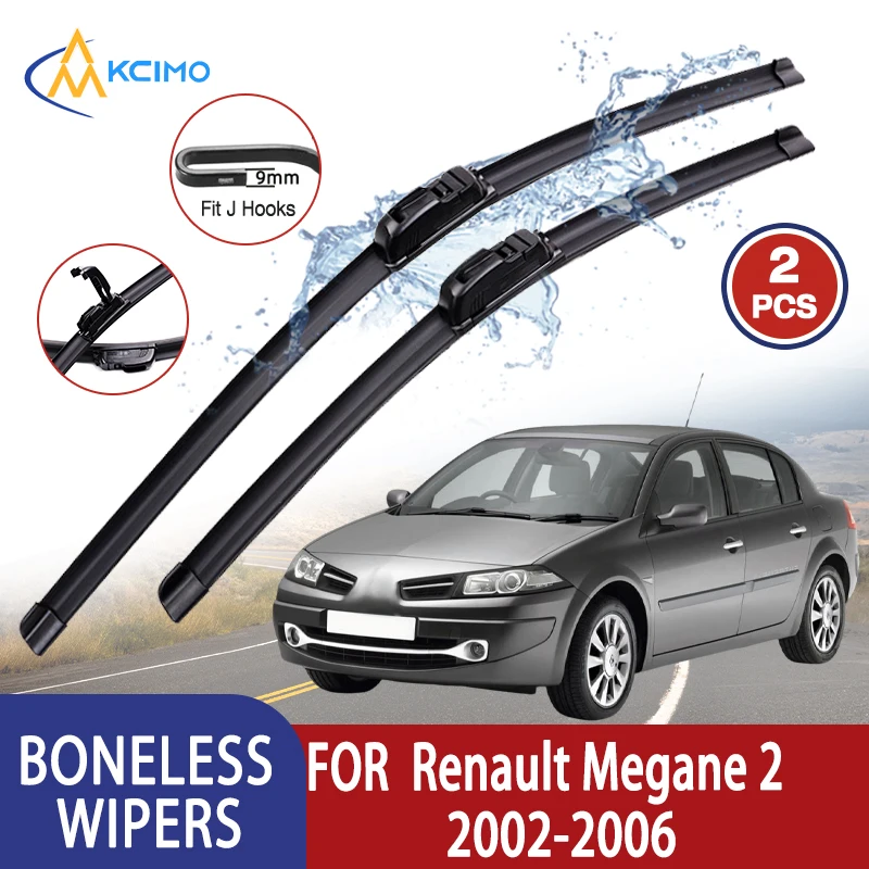 Kcimo Para Renault Megane 2 	 Limpiaparabrisas de coche 2002-2006, limpiaparabrisas sin hueso de goma suave tipo U, limpiaparabrisas automotriz duradero y silencioso HD de 24 "+ 18"