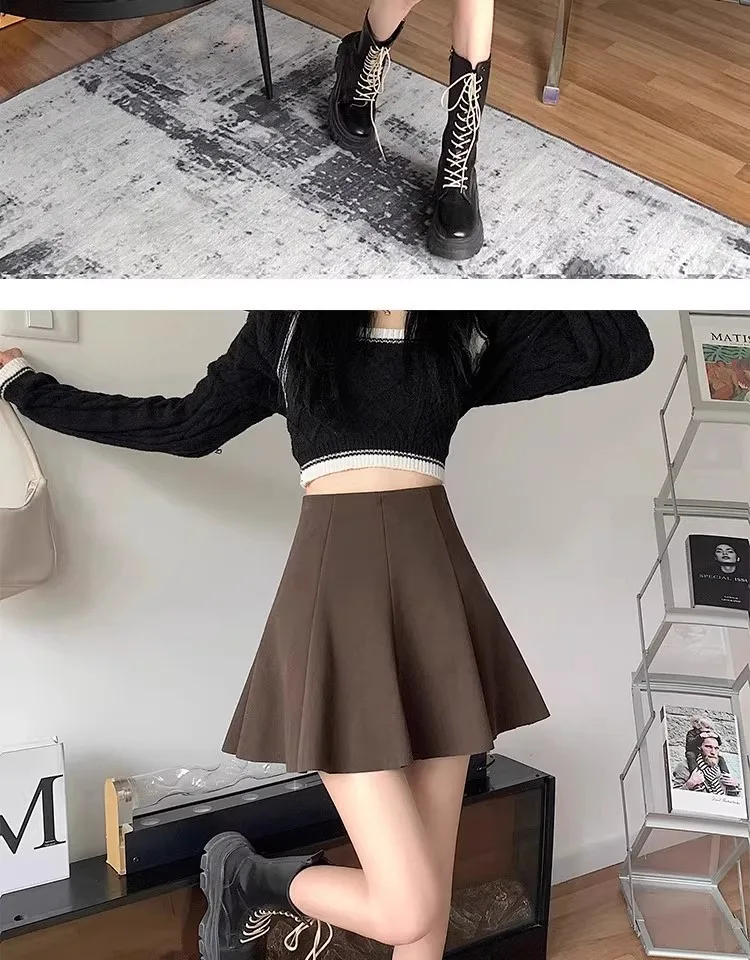 Halbrock Damen Neuer Herbst- und Winter-A-Linien-Kurzrock, sexy, figurbetont, flauschig, für kleine Frauen, vielseitiger Schirmrock – Detail 8