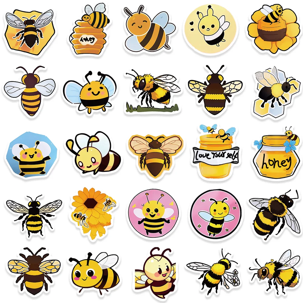 50pcs Cartoon Cute Honey Bee Stickers Kawaii Graffiti adesivo impermeabile fai da te Laptop chitarra cassa del telefono busta Scarpbook Diary