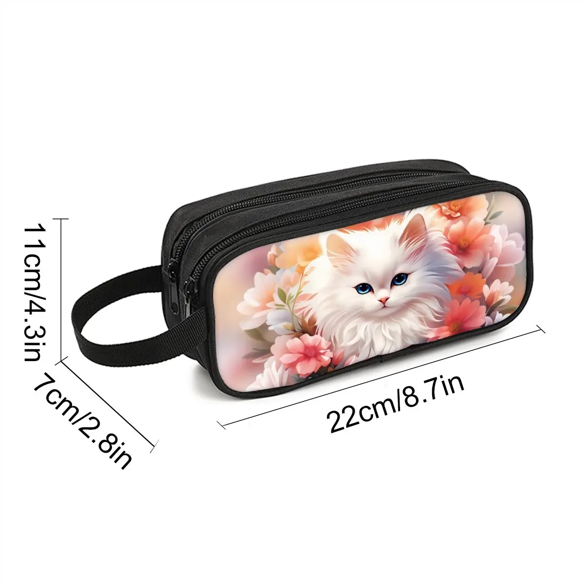 مقلمة مزدوجة الطبقات بطبعة زهرة القط مع محمولة باليد للأولاد والبنات أفضل هدية حقيبة أقلام رصاص مدرسية كرتونية ثلاثية الأبعاد للأطفال