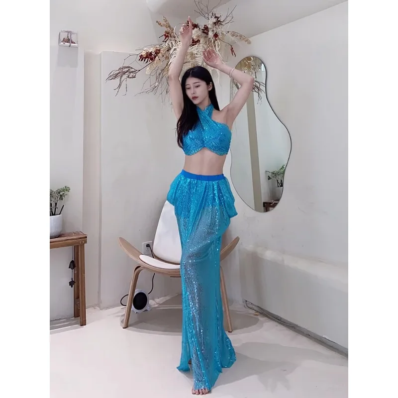 ที่กําหนดเอง Belly Dance เครื่องแต่งกายฝึกเสื้อผ้าชุดใหม่คอ Glitter สวมใส่ชุดเซ็กซี่หญิง