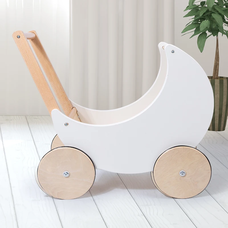 Children\'s Wooden Stroller Creative Moon Shape Stroller 1-3 Year Old Baby Toddler Walker Baby Go Out For BirthdayGift