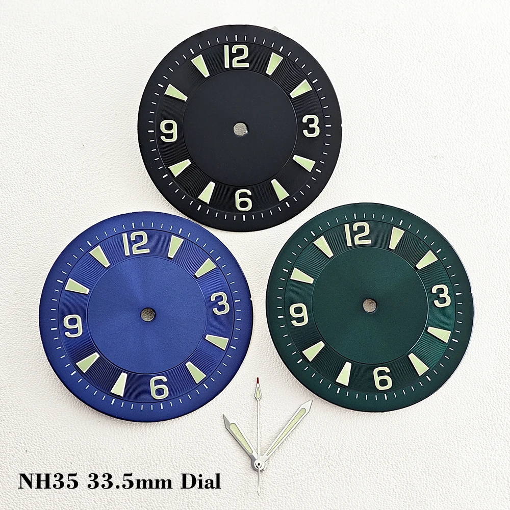 NH35 33.5mm Pilot Aseptic Watch Dial Fit NH35 Automatic Movement 40mm Titanium alloy Case Green Luminous Customizable Logo Dial