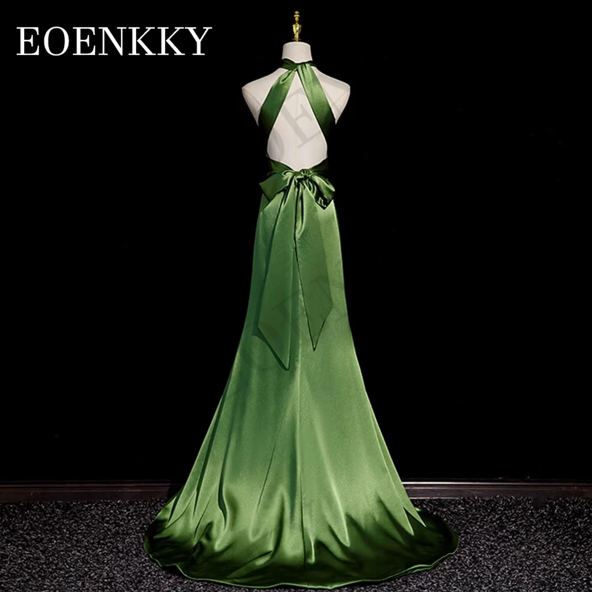 Robe de Soirée de Luxe en Satin Vert, Élégante, Dos aux, Fendue, Ligne A, Nministériels d, 2024 Green Halter Satin Prom Dress  Elegant Backless Split Evening Dresses  A Line Bow elegant luxury evening dress 2024 Sleeve