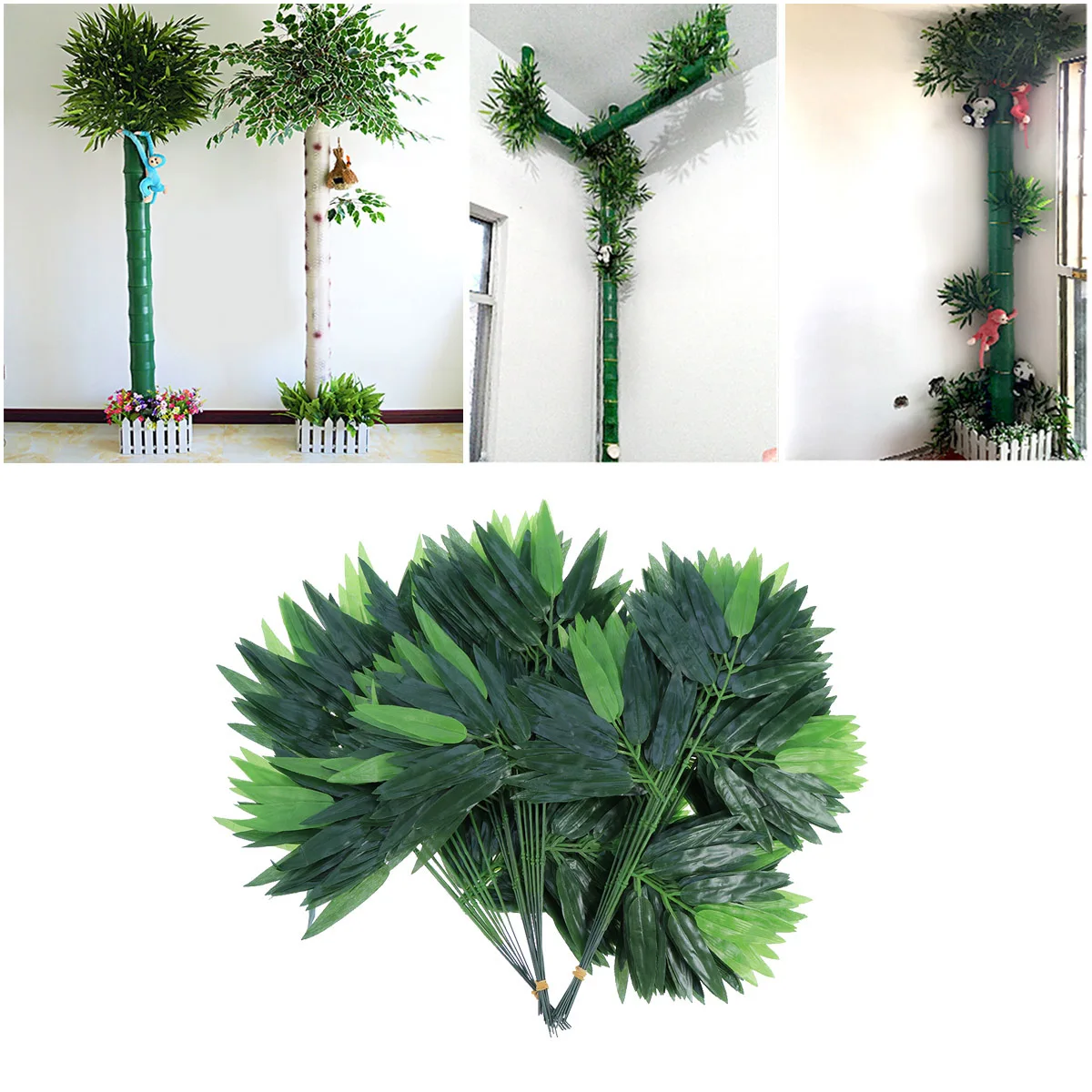

12pcs Lifelike Artificial Bamboo Leaves Decoration Decorative Craft Faux Plant Wall Home Garden Party Wedding Stairs
