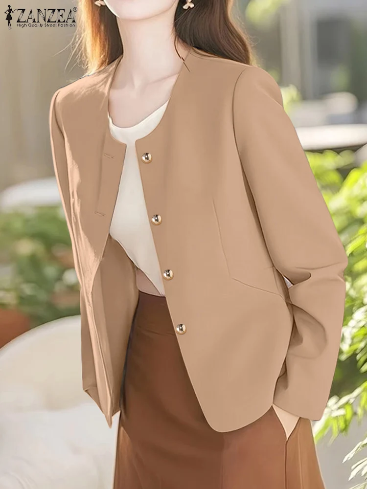 ZANZEA 2024 Elegant Open Up Suit Women Long Sleeve Jackets Office Lady Simple Blazer Casual Loose Solid Color Outwears Oversized